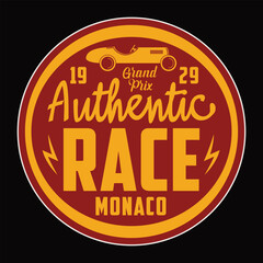 Vintage car racing badge illustration. T shirt graphics. Print. Vector.