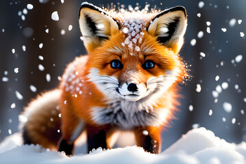 Fototapeta premium fox in the snow Generative AI