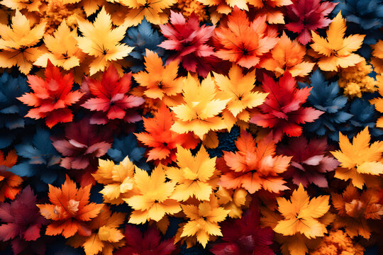 Red, yellow, black orange autum leaves for deskstop ai generated art
