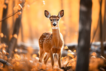 Beautiful Deer in the woods during autumn ai generated art