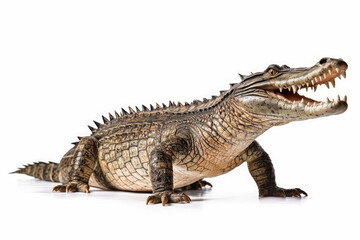 Fototapeta premium Large crocodile isolated on white background , Wildlife crocodile open mouth , Created with Generative Ai Technology