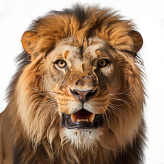 Fototapeta premium Lion face wounded from fighting isolated background PNG. Generative AI.