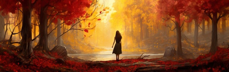 Obraz na płótnie Canvas Woman in autumnal forest