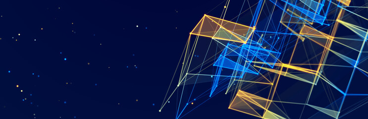 Colored polygonal structure. Beautiful illustration with connected dots and lines. Digital network background. 3D