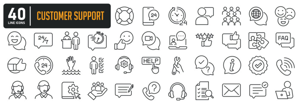 Customer support line icons. Editable stroke. For website marketing design, logo, app, template, ui, etc. Vector illustration.