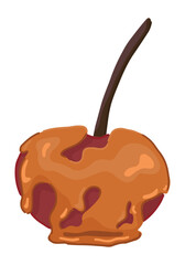 Clipart of glazed apple. Doodle of traditional autumn season dessert. Vector illustration in cartoon style isolated on white background.