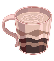 Doodle of cup of latte. Cozy coffee beverage clipart isolated on white background. Vector illustration in cartoon style.
