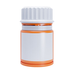 Plastic orange pill bottle with blank label. Isolated on a transparent background