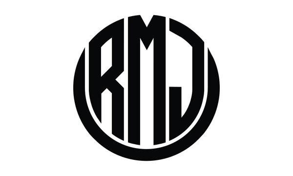 RMJ shield in circle logo design vector template. lettermrk, wordmark, monogram symbol on white background.	