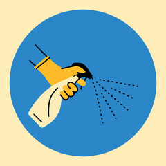 Hand with spray color line icon. Cleaning company