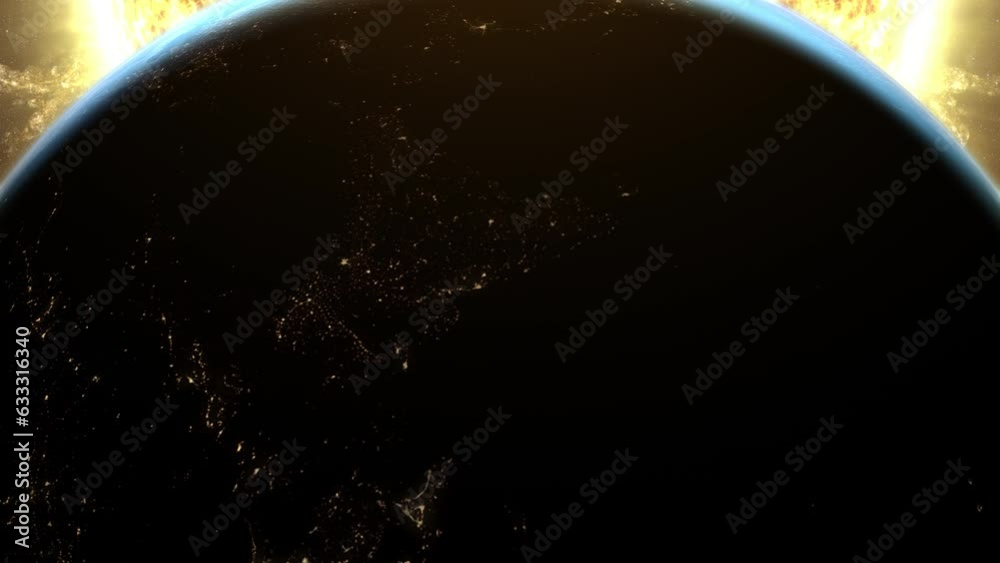 Poster A captivating motion graphic visuals of planet Earth passing the Sun causing an eclipse that partially obscuring the solar brilliance