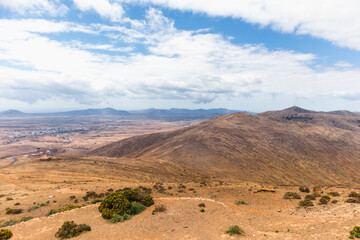 Desertic landscape of the interior of Fuerteventura island. Fuerteventura, Canary Islands, Spain