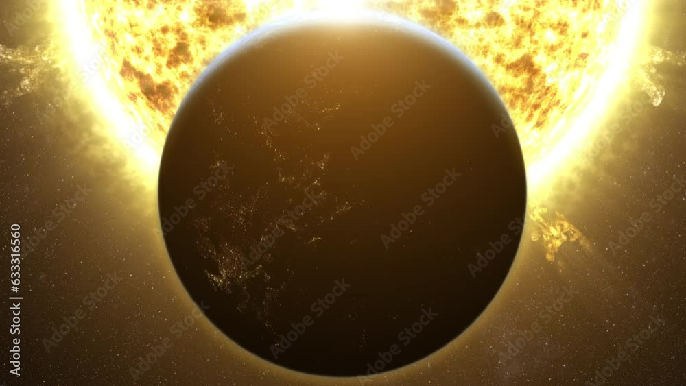 Aufkleber A captivating motion graphic visuals of planet Earth passing the Sun causing an eclipse that partially obscuring the solar brilliance