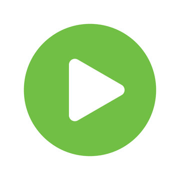 Play button green color icon video audio player and transparent background.