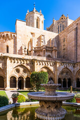 Naklejka premium view of the walls from the inner courtyard of the cathedral santa maria of tarragona