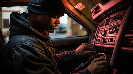 Auto technician as they skillfully diagnose and repair a faulty electronic power steering system. Generated by AI.