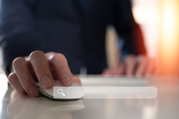 SEO, Data Search Technology Search Engine Optimization.  businessman using keyboard and mouse search bar Searching for information. Using Search Console with your website, internet networking concept