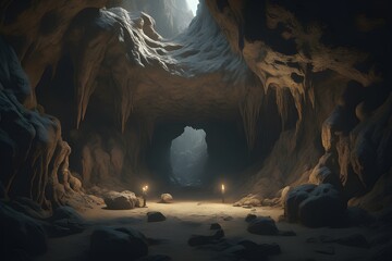 Natural cave in dark landscape