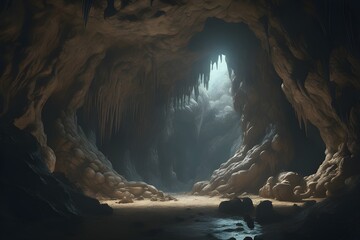 Natural cave in dark landscape - obrazy, fototapety, plakaty