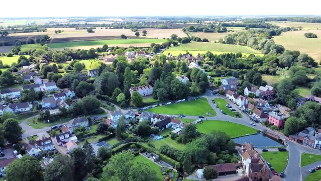 Aerial view of Finchingfield Village panning left.

Known as the most photographed village in Essex, Finchingfield is home to one of the county's few remaining windmills.