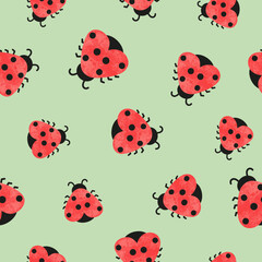 Fototapeta na wymiar Ladybugs seamless pattern. Vector print with red ladybirds