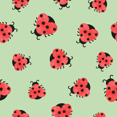 Ladybugs seamless pattern. Vector print with red ladybirds