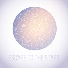 Design template with doodle stars in glowing circle with place for your text