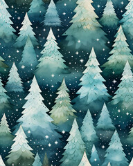 Obraz premium Seamless watercolor pattern with snowy Christmas trees