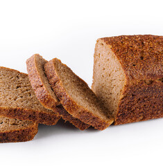 slice of black bread closeup on white