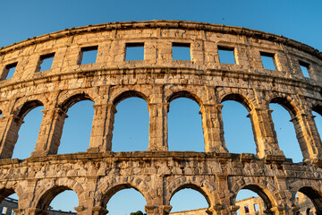 Obraz premium Pula Arena is a Roman amphitheatre located in Pula, Croatia. This photo is taken in July, 2023.