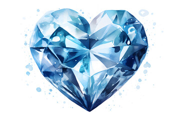Fototapeta premium Heart shaped diamond watercolor illustration isolated on white background