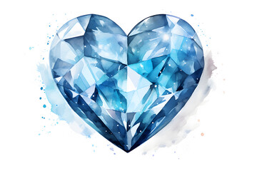 Fototapeta premium Heart shaped diamond watercolor illustration isolated on white background