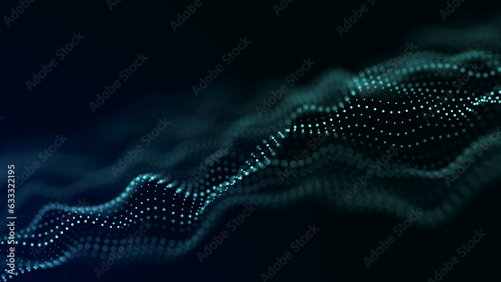 Fototapete Abstract technology stream background. Digital dynamic wave of dots. Network connection structure. 3D rendering.