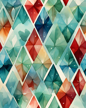 Colorful diamond watercolor seamless pattern
