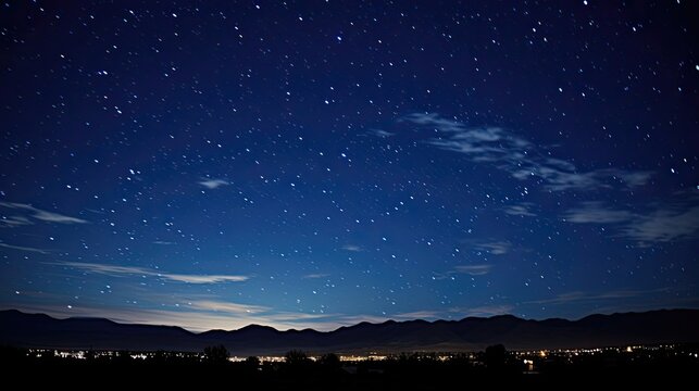 Picture-perfect clear sky, where stars emerge as radiant points of light, painting the night with a celestial charm that invites contemplation and a sense of wonder. Generated by AI.