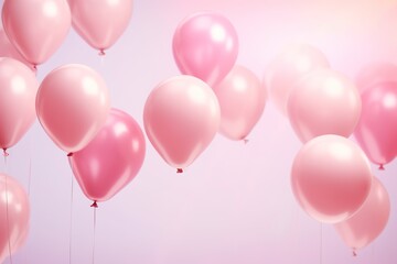 Fototapeta na wymiar close up of pink tone balloons flying in the air, levitation,pink pastel background for design with copy space
