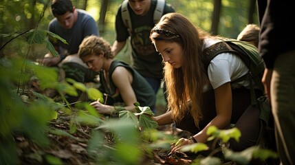 Students partake in environmental studies amidst lush landscapes, fostering a holistic understanding of nature's intricate balance. Generated by AI.