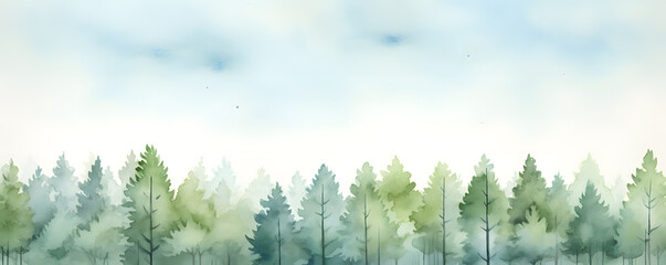 Green park, forest landscape watercolor banner 