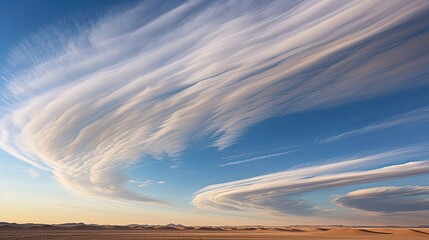 Wispy and delicate cirrus clouds, high above the world, as they weave intricate patterns across the sky. Generated by AI.