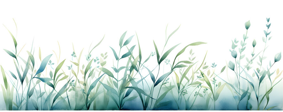 Green plants, wild field landscape watercolor banner 