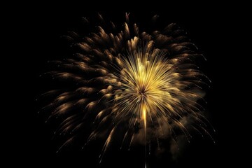 Fototapeta premium Stunning New Year celebration with bright lights. Abstract fireworks lighting up sky. Bursting colors and golden glow on black background