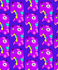 Creative vector seamless pattern with hand drawn alien cats