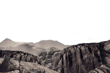 Digital png illustration of mountains with rocks on transparent background