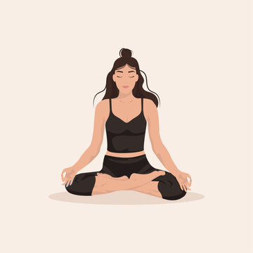 Woman training yoga asana lotos, Young girl practice meditation. Flat vector illustration isolated on white background