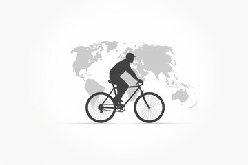concept World Car free Day. A cyclist in front of a world map. vector. copy spase