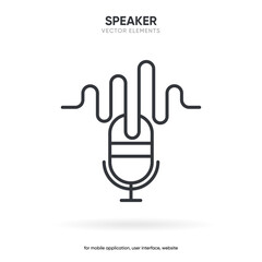 Speaker and sound icon. Computer voice icon. Megaphone and music icon. Sound pictogram. Musical note. Audio sign. UI UX element. Sound button. Audio system, noise with soft UI, push button.