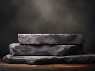 Stone rock podium altar for product placement. Natural rock pedestal promotional display.