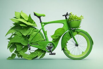 bike shape created of green leafs. ai generative