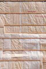 Braune Abdeckplane an einer Brandmauer, Baustelle, Hintergrund, Hintergrundbild, Textur, Deutschland