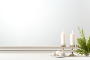 Happy Yom Kippur concept. candles. White background with Jewish festival traditional symbol. decorative frame. White background - obrazy, fototapety, plakaty